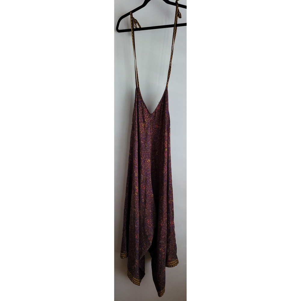 Baizaar Women's Jumpsuit Purple Silk Floral Sleeveless Indian 56in Length